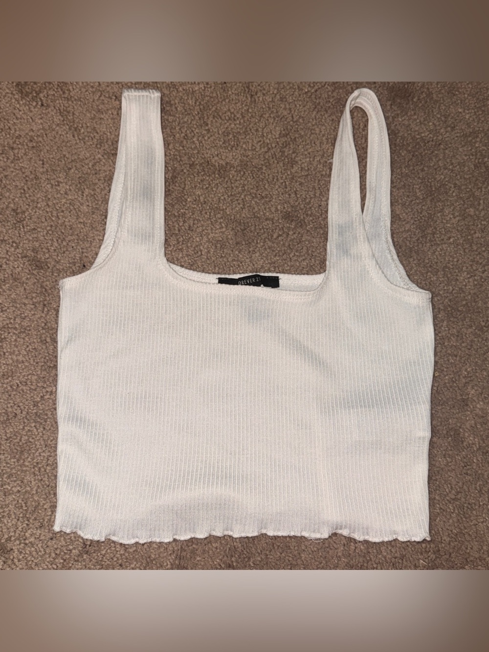 NWOT Forever 21 White Ribbed Lettuce Trim Crop Tank Top - Picture 8 of 11